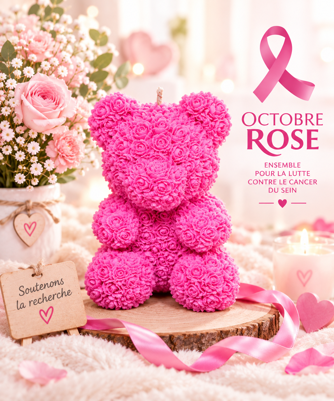 Bougie ourson ocotbre rose