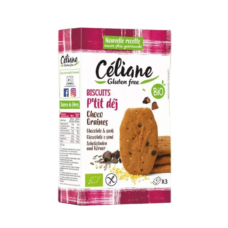 Biscuits petit déjeuner sans gluten et bio au chocolat et graines - par 2