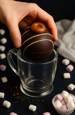 Bombe de chocolat chaud garnie de guimauves â Saveur Caramel