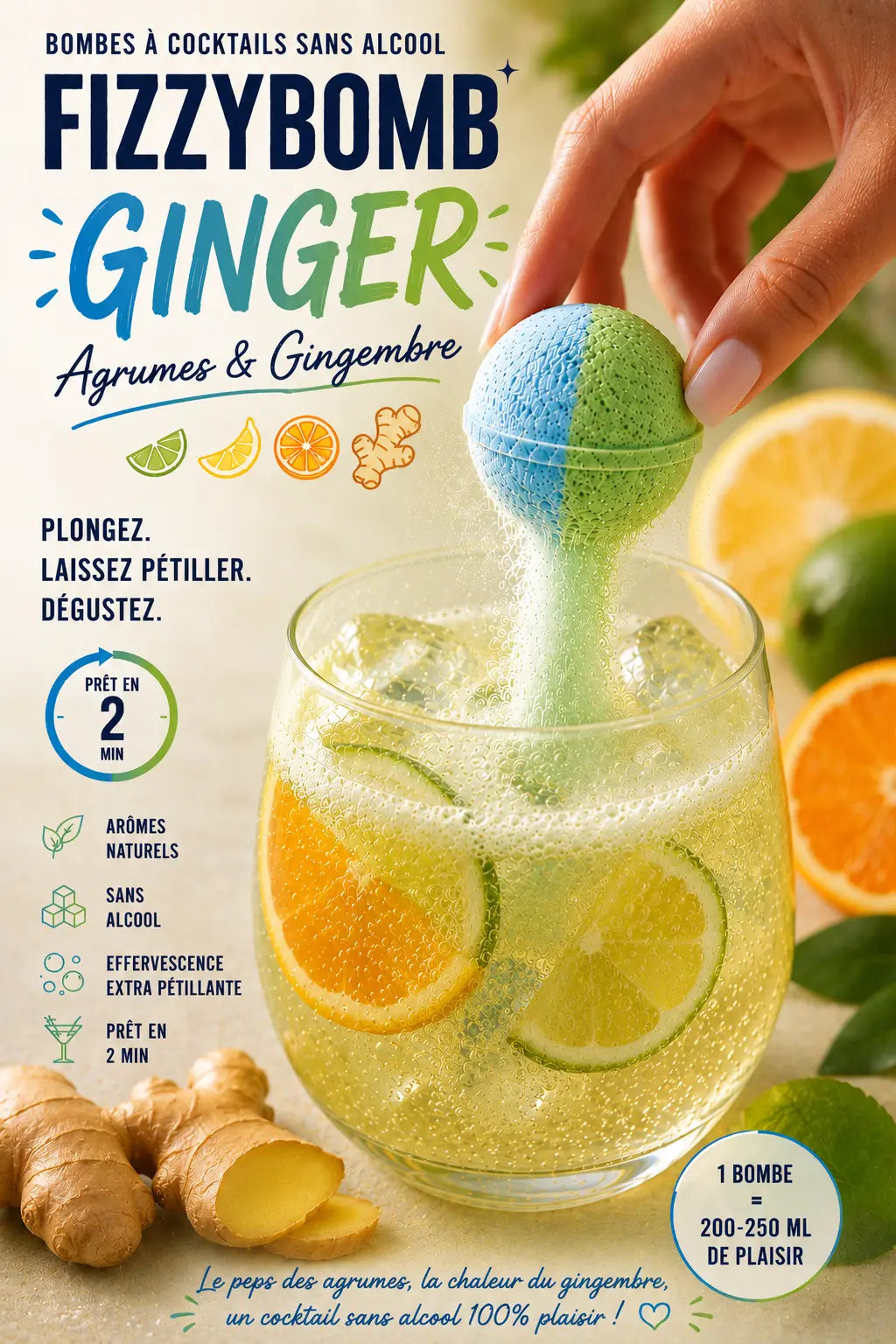 bombe à cocktail gimgembre, agrumes sans alcool
