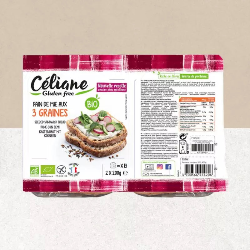 Pain de mie aux trois graines sans gluten et bio - par 2