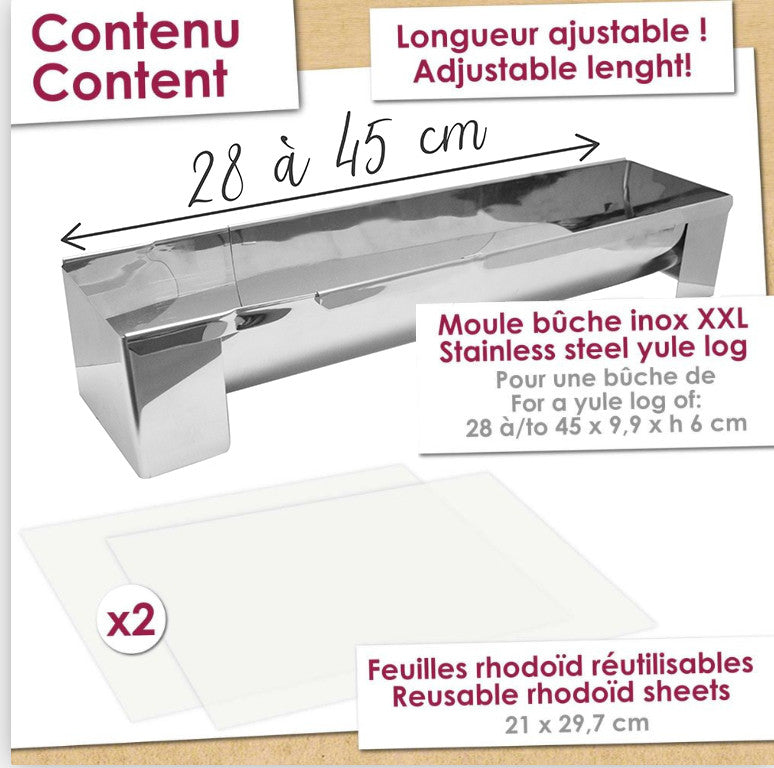 Coffret Bûche de Noël XXL - Moule Inox & feuilles rhodoïd