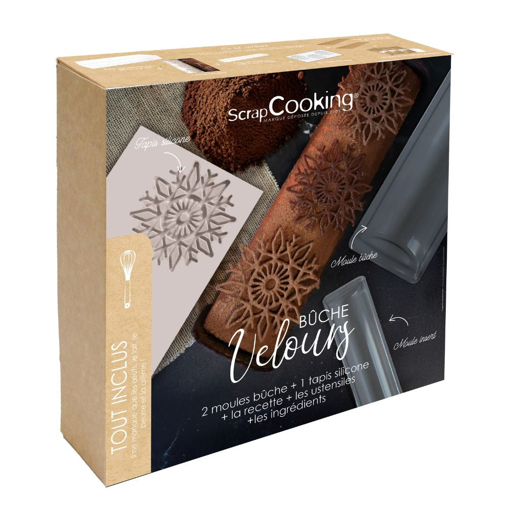 Coffret bûche de Noël effet velours - Moules, accessoires & ingrédients