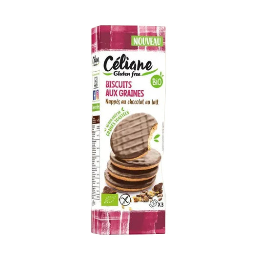 Biscuits aux graines bio, nappés de chocolat au lait - sans gluten - par 2