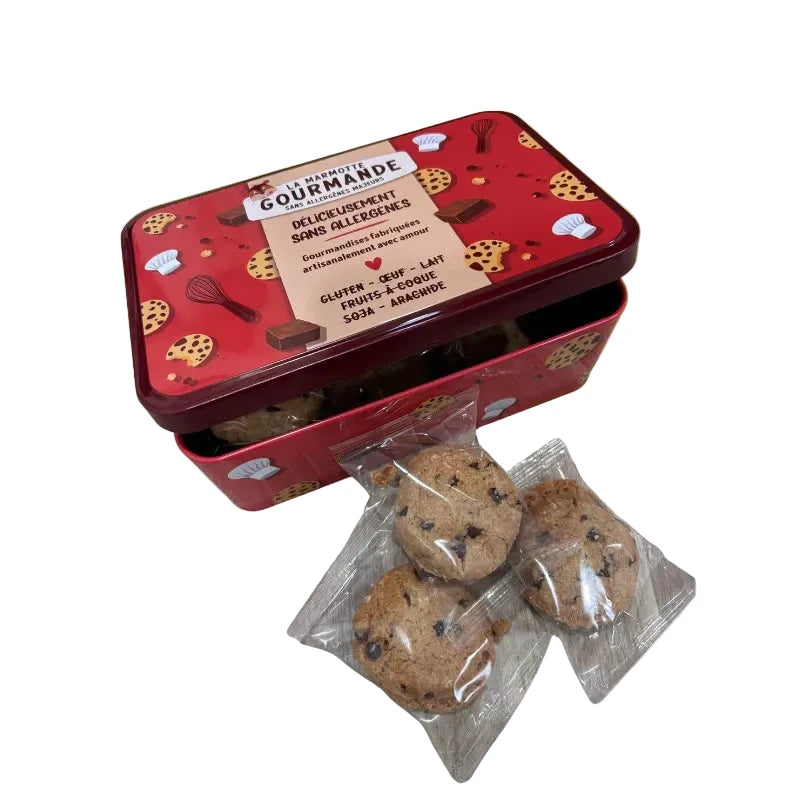 Boite en métal cookies sans gluten aux pépites de chocolat