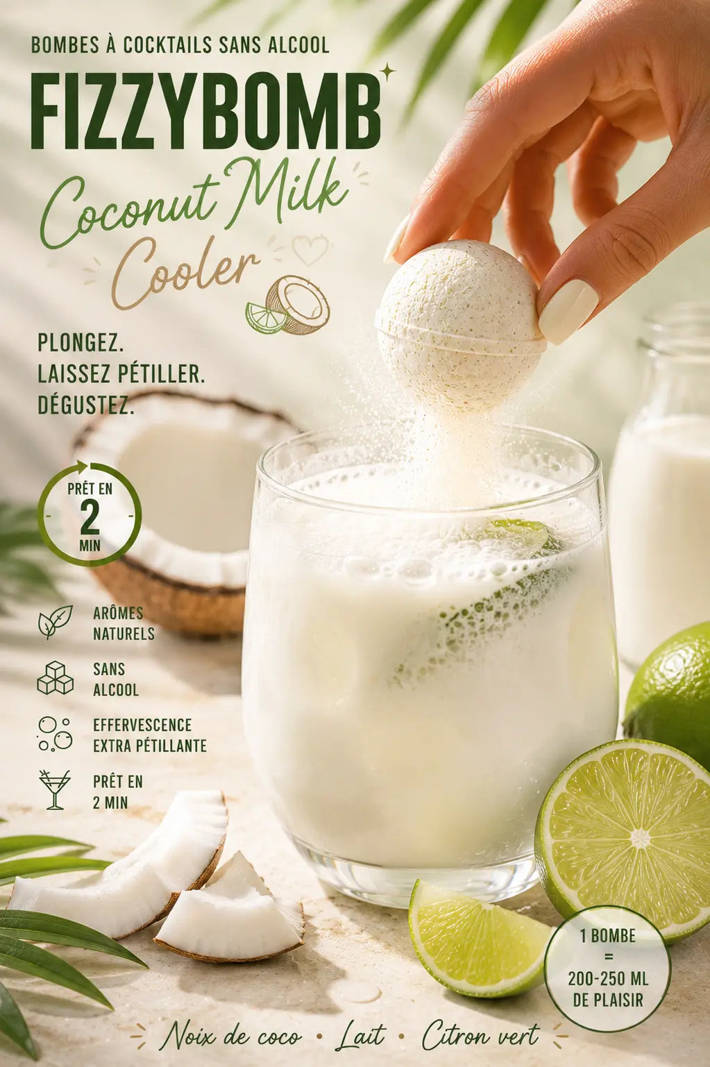 Bombe à cocktail crémeuse noix de coco et citron vert