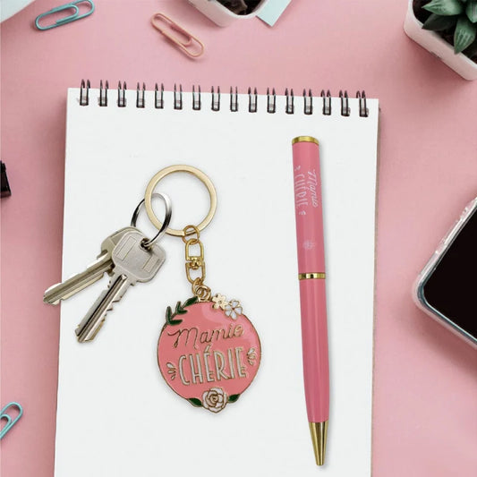 Coffret cadeau stylo et porte-clés Mamie chérie