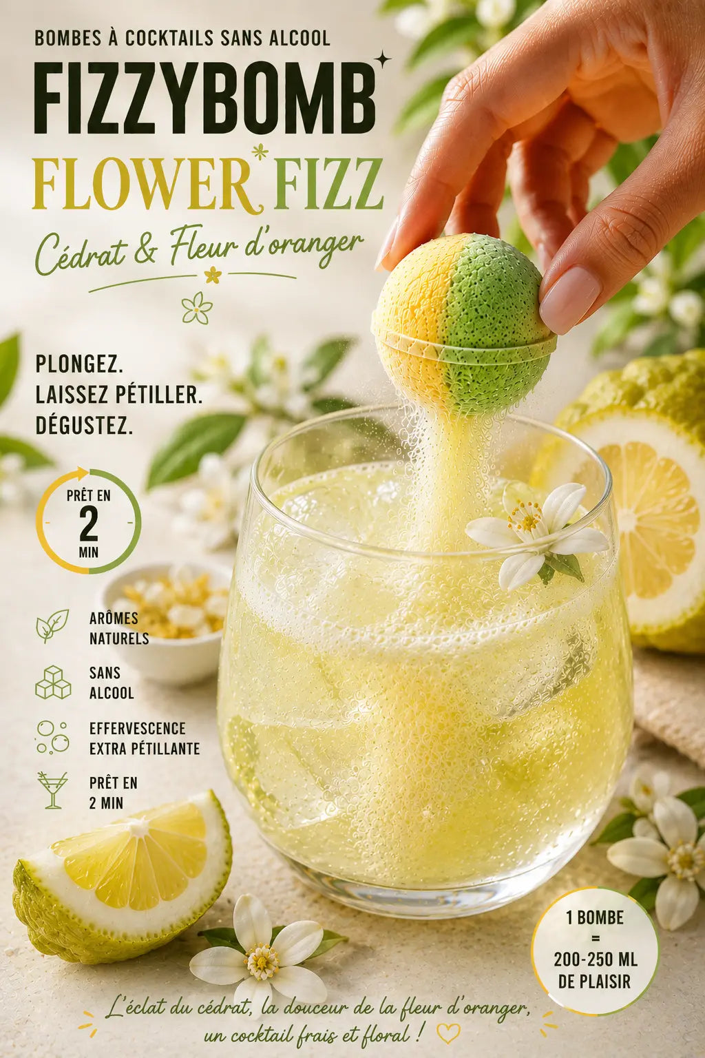 bombe à cocktail cédrat et fleur d'oranger sans alcool