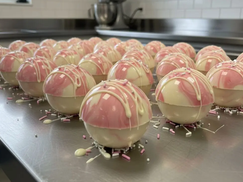 Bombe de Chocolat chaud framboise et rose