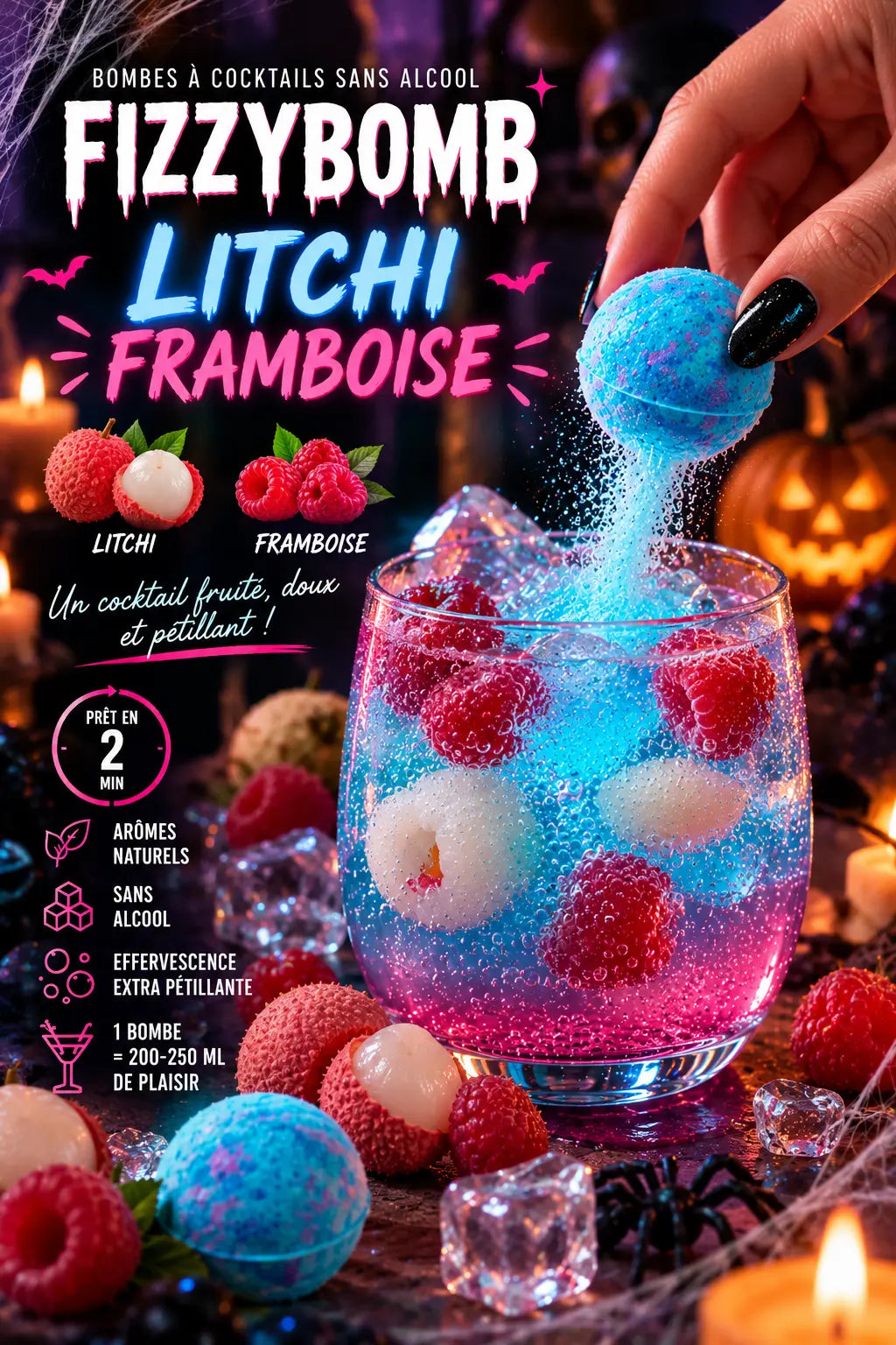 Bombe à cocktail sans alcool LITCHI – FRAMBOISE