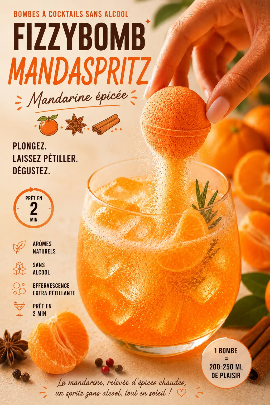 bombe à cocktail mandarine et epices sans alcool