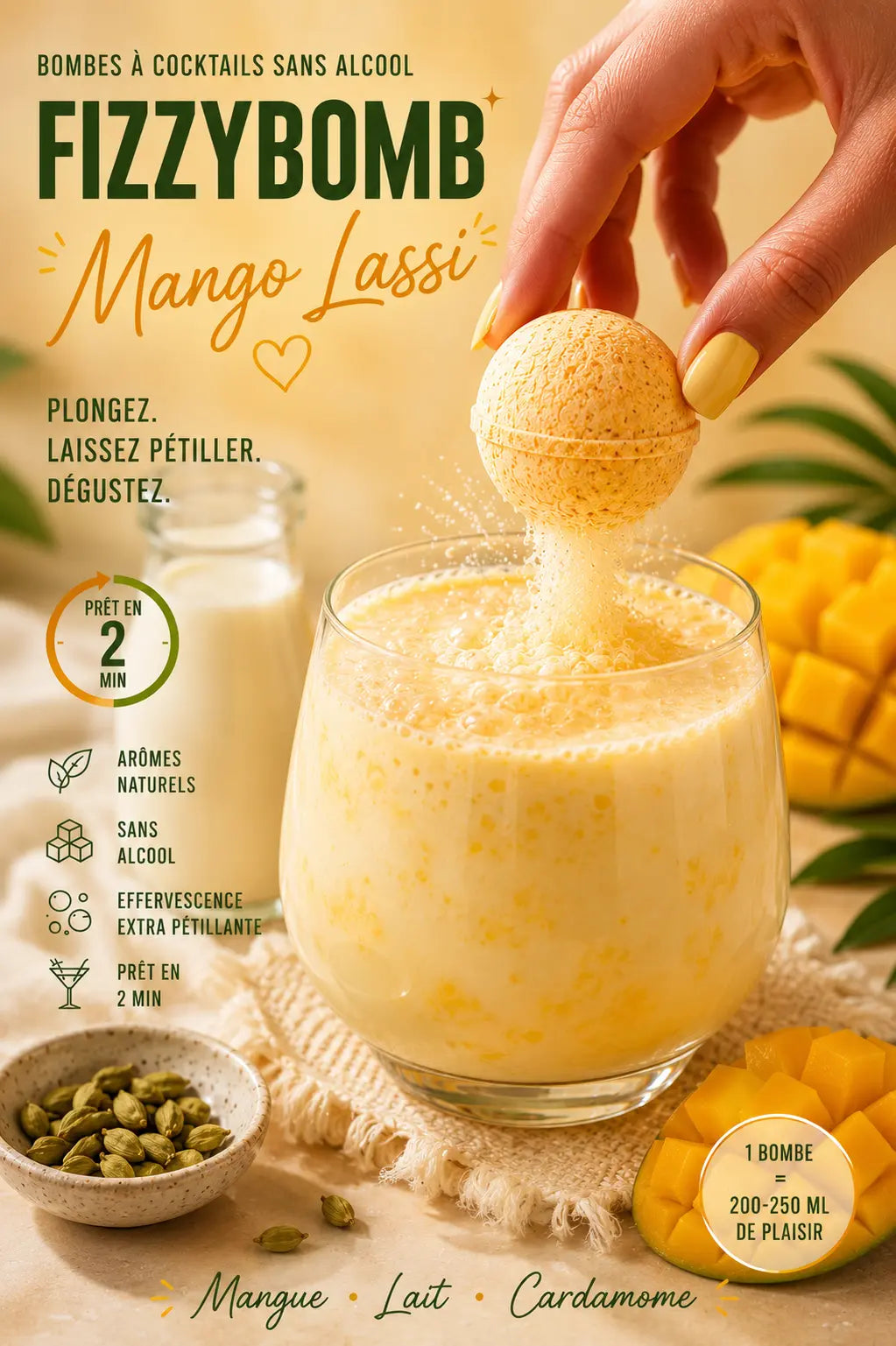 Bombe à cocktail crémeux mangue et cardamome