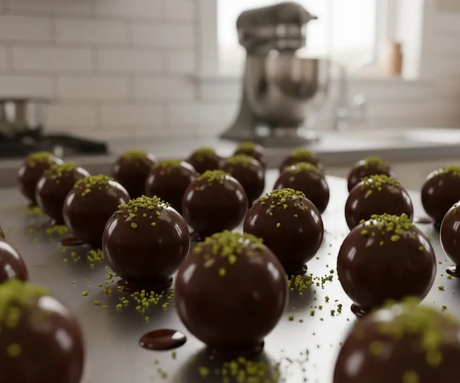 Bombe de Chocolat chaud pistache et chocolat 70%