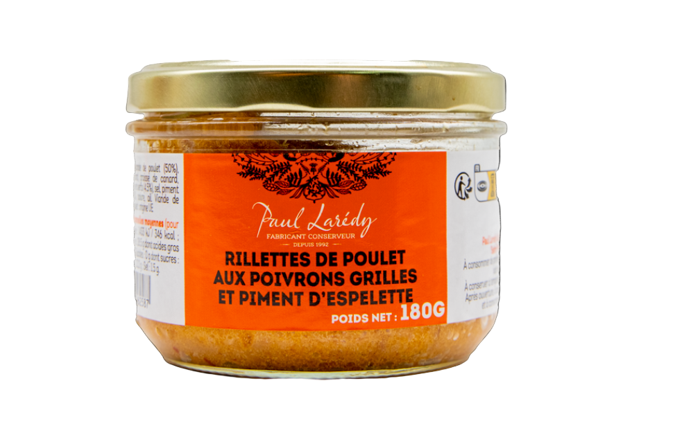 Rillettes de poulet aux poivrons grillés et piment d'Espelette - 90 ou 180g