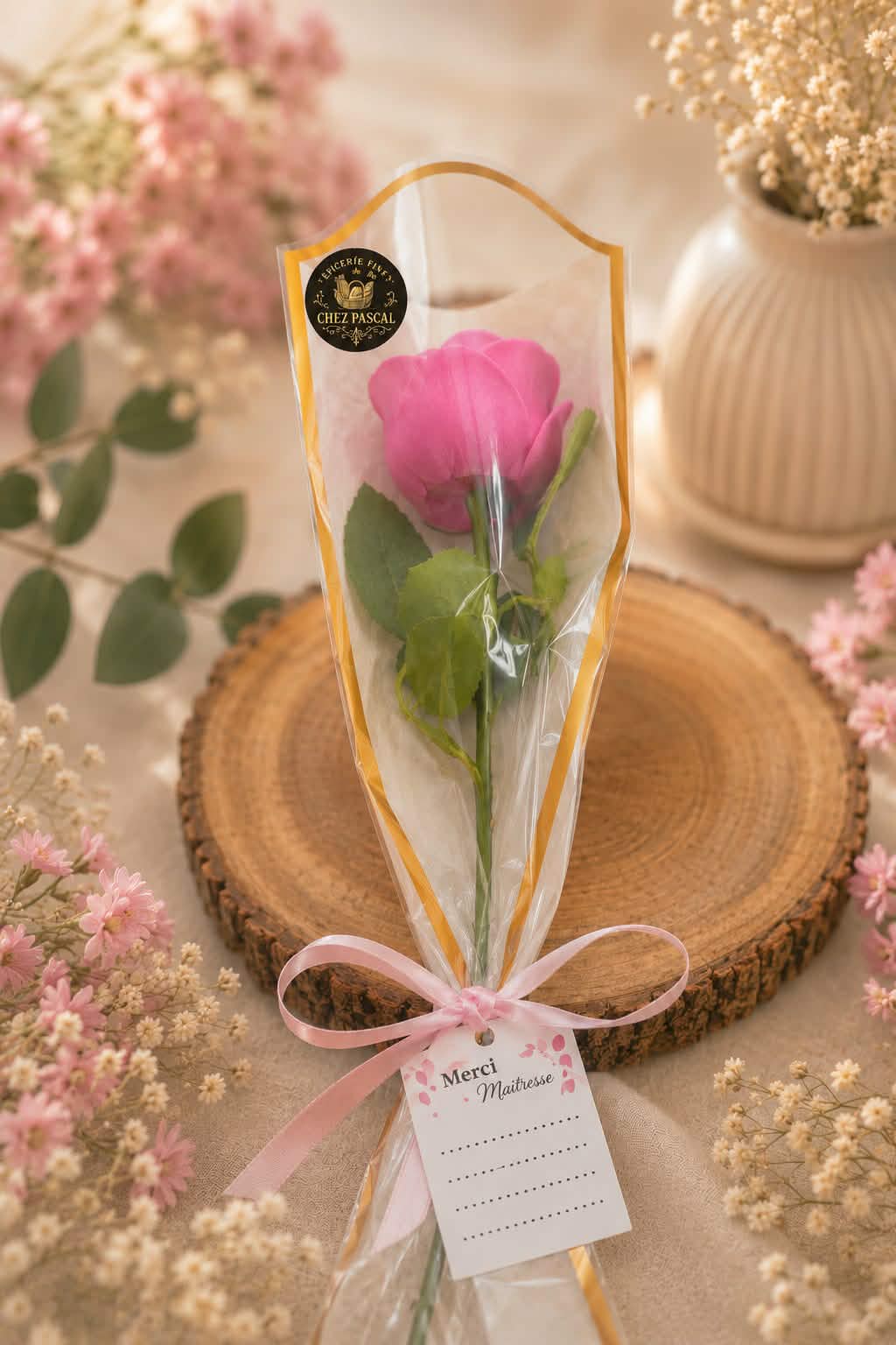 Rose unique avec carte mesage
